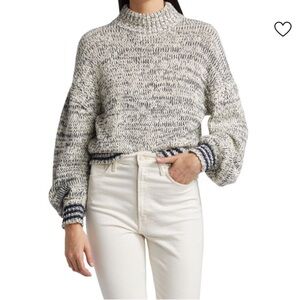 MOTHER The Mock Neck Cropped Sweater Size‎ M Navy and Cream Cotton
